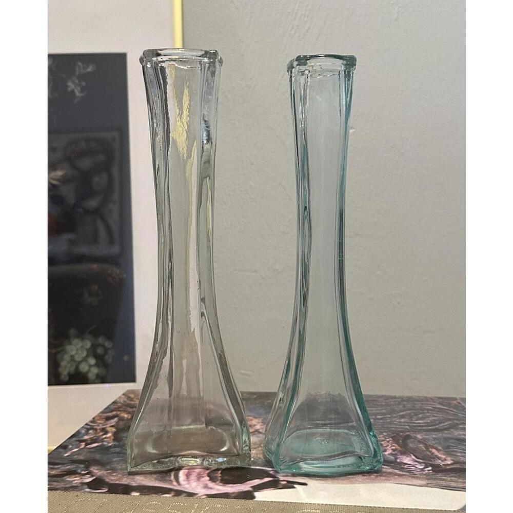 Set Of Vintage Vases Europa Clear Glass & Veteria Etrusca Italian Blue Glass